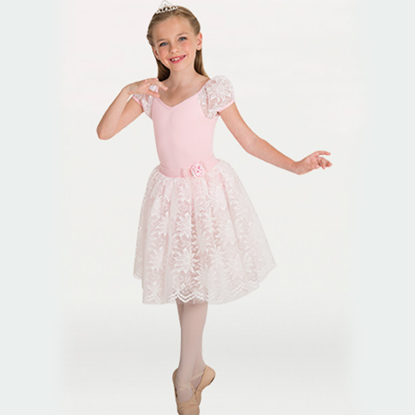 2-In-1 Lace Puff Sleeve Leotard - Niña